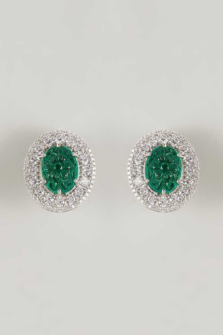White Finish Swarovski Zirconia Stud Earrings In Sterling Silver by Diosa Paris Jewellery at Pernia's Pop Up Shop