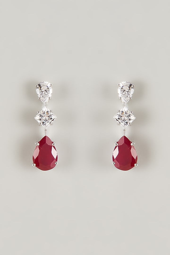 White Finish Swarovski Zirconia Dangler Earrings In Sterling Silver by Diosa Paris Jewellery at Pernia's Pop Up Shop