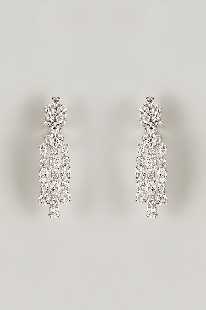 White Finish Swarovski Zirconia Dangler Earrings In Sterling Silver by Diosa Paris Jewellery at Pernia's Pop Up Shop