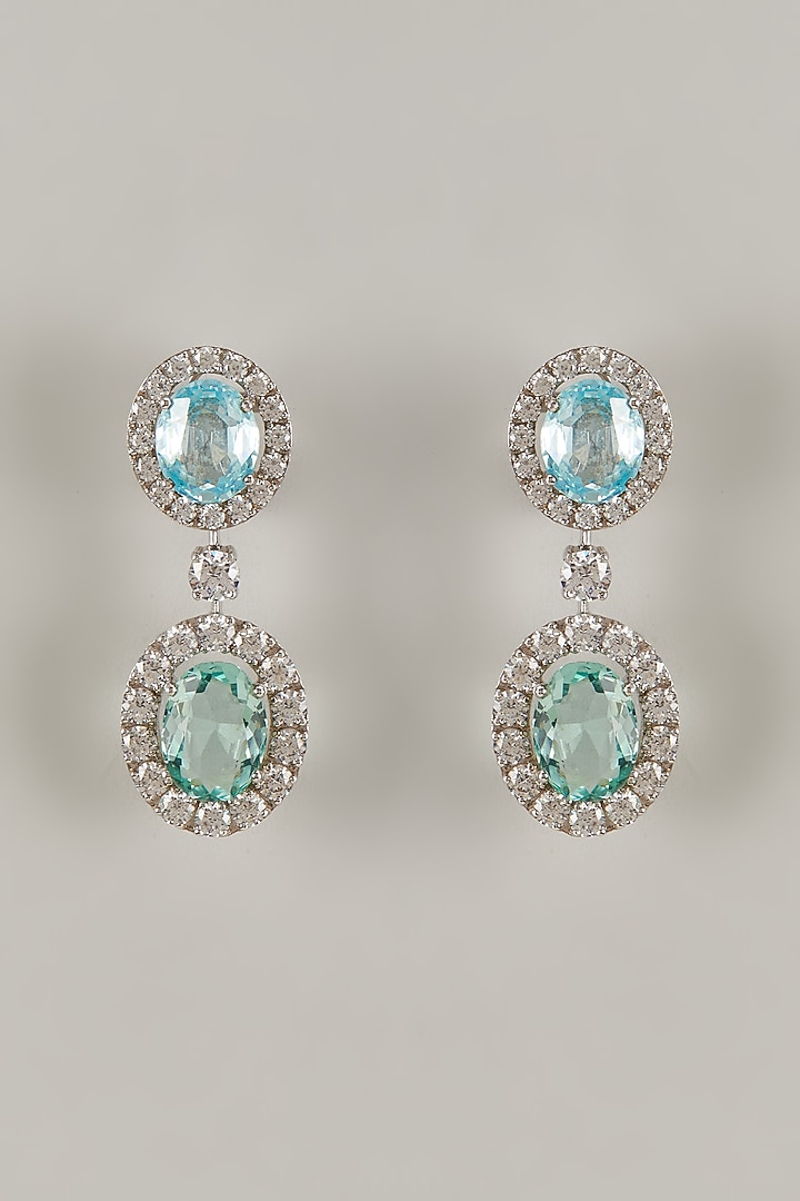 White Finish Swarovski Zirconia Dangler Earrings In Sterling Silver by Diosa Paris Jewellery at Pernia's Pop Up Shop