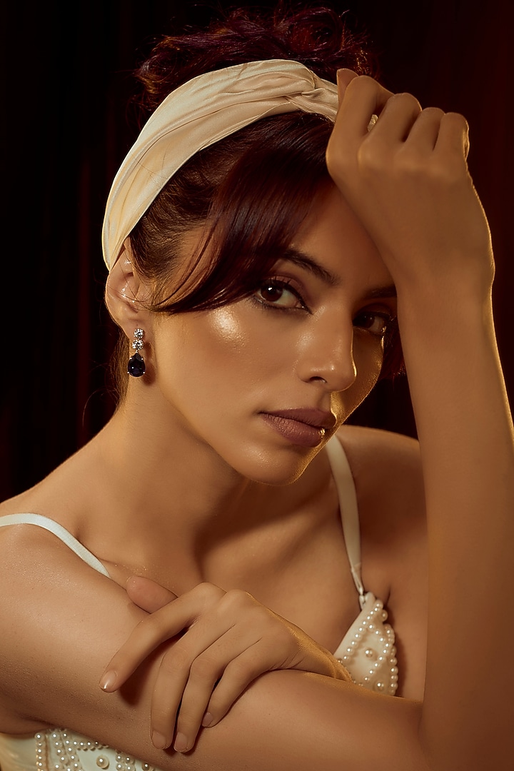White Finish Swarovski Zirconia Dangler Earrings In Sterling Silver by Diosa Paris Jewellery at Pernia's Pop Up Shop