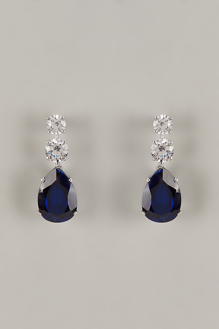 White Finish Swarovski Zirconia Dangler Earrings In Sterling Silver by Diosa Paris Jewellery at Pernia's Pop Up Shop