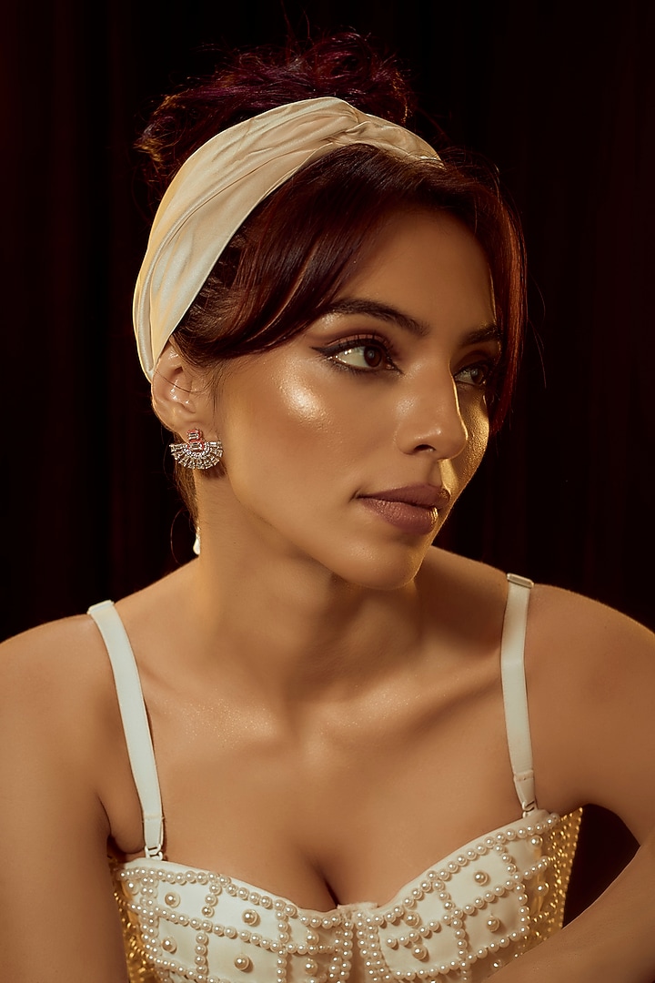 White Finish Swarovski Zirconia Enamelled Dangler Earrings In Sterling Silver by Diosa Paris Jewellery at Pernia's Pop Up Shop