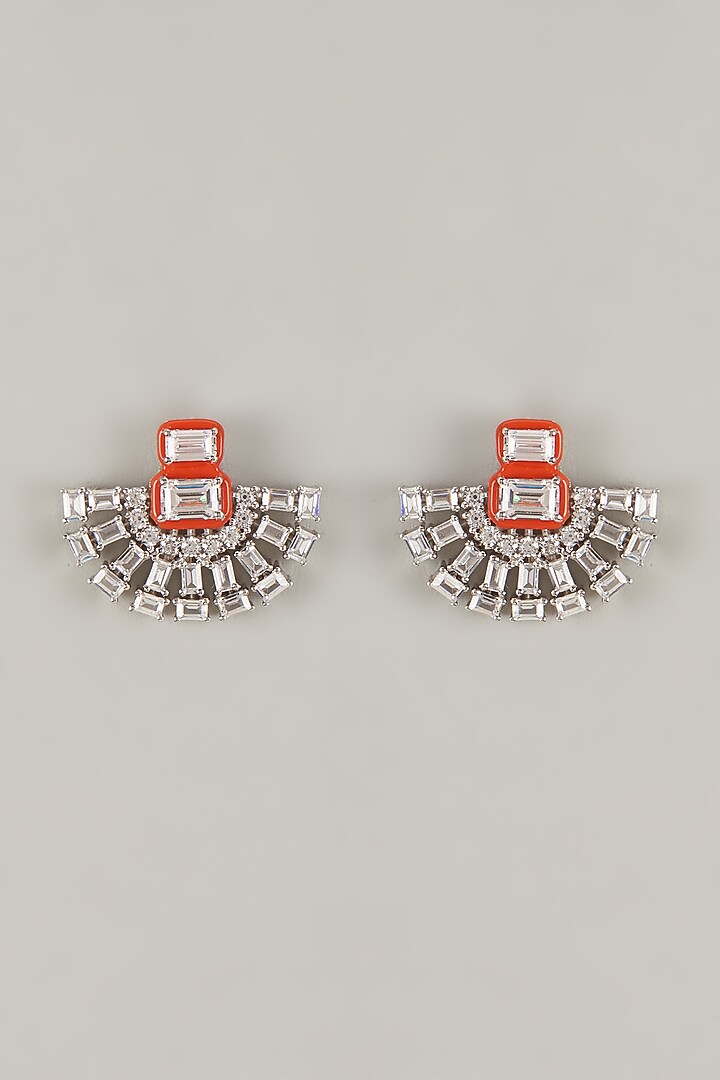 White Finish Swarovski Zirconia Enamelled Dangler Earrings In Sterling Silver by Diosa Paris Jewellery at Pernia's Pop Up Shop