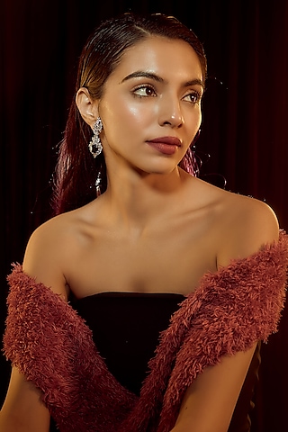 White Finish Crystal & Swarovski Zirconia Dangler Earrings In Sterling Silver by Diosa Paris Jewellery