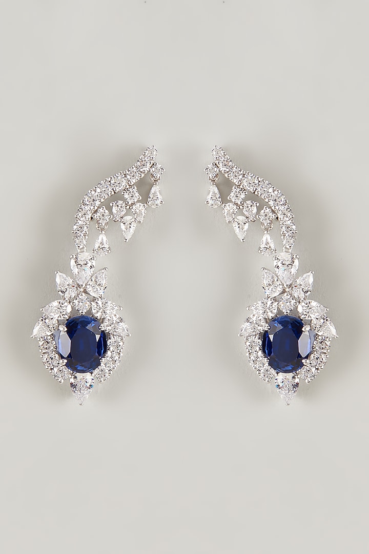 White Finish Crystal & Swarovski Zirconia Dangler Earrings In Sterling Silver by Diosa Paris Jewellery at Pernia's Pop Up Shop