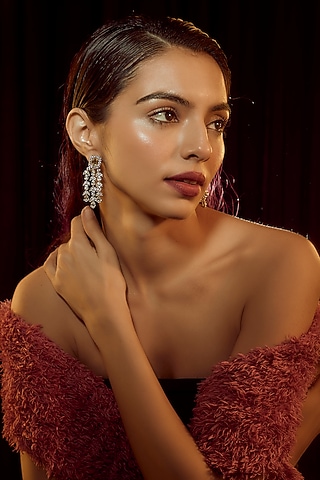 White Finish Yellow Emerald & Swarovski Zirconia Dangler Earrings In Sterling Silver by Diosa Paris Jewellery