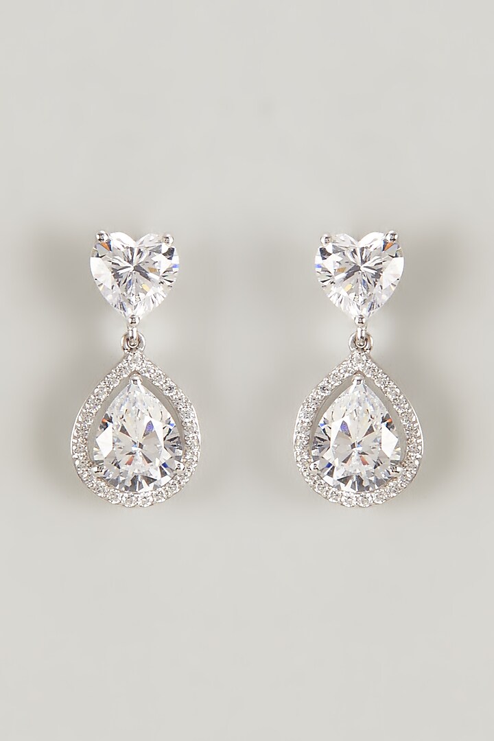 White Finish Swarovski Zirconia Dangler Earrings In Sterling Silver by Diosa Paris Jewellery at Pernia's Pop Up Shop