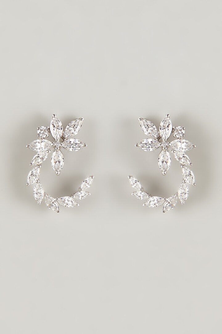 White Finish Swarovski Zirconia Dangler Earrings In Sterling Silver by Diosa Paris Jewellery at Pernia's Pop Up Shop