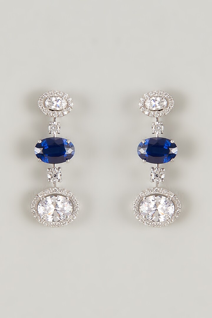 White Finish Swarovski Zirconia Dangler Earrings In Sterling Silver by Diosa Paris Jewellery at Pernia's Pop Up Shop