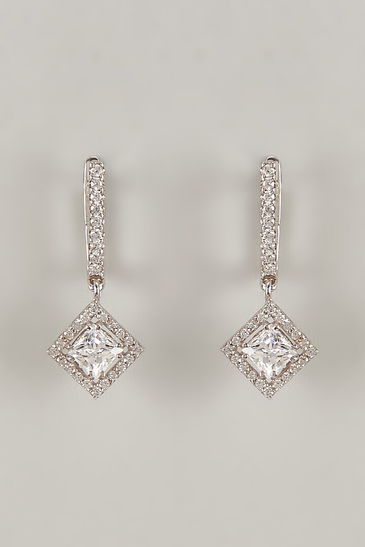 White Finish Swarovski Zirconia Dangler Earrings In Sterling Silver by Diosa Paris Jewellery at Pernia's Pop Up Shop