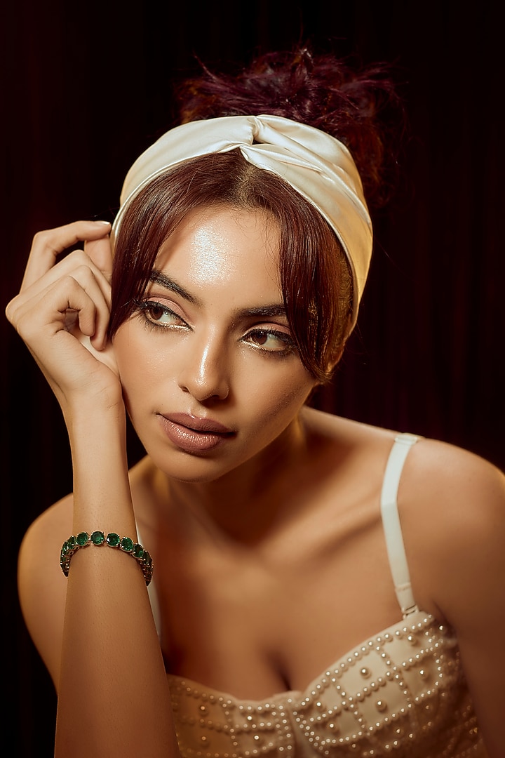 White Finish Synthetic Emerald Stone Bracelet In Sterling Silver by Diosa Paris Jewellery at Pernia's Pop Up Shop