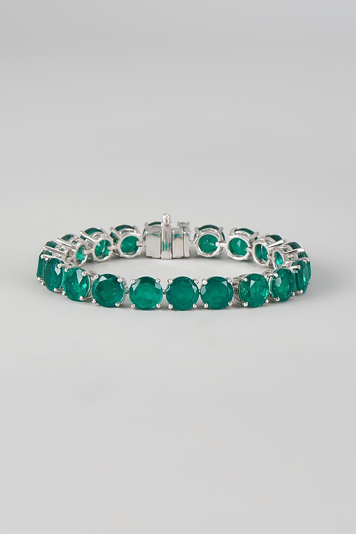 White Finish Synthetic Emerald Stone Bracelet In Sterling Silver by Diosa Paris Jewellery at Pernia's Pop Up Shop