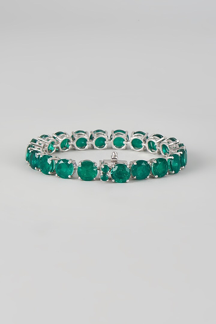 White Finish Synthetic Emerald Stone Bracelet In Sterling Silver by Diosa Paris Jewellery at Pernia's Pop Up Shop