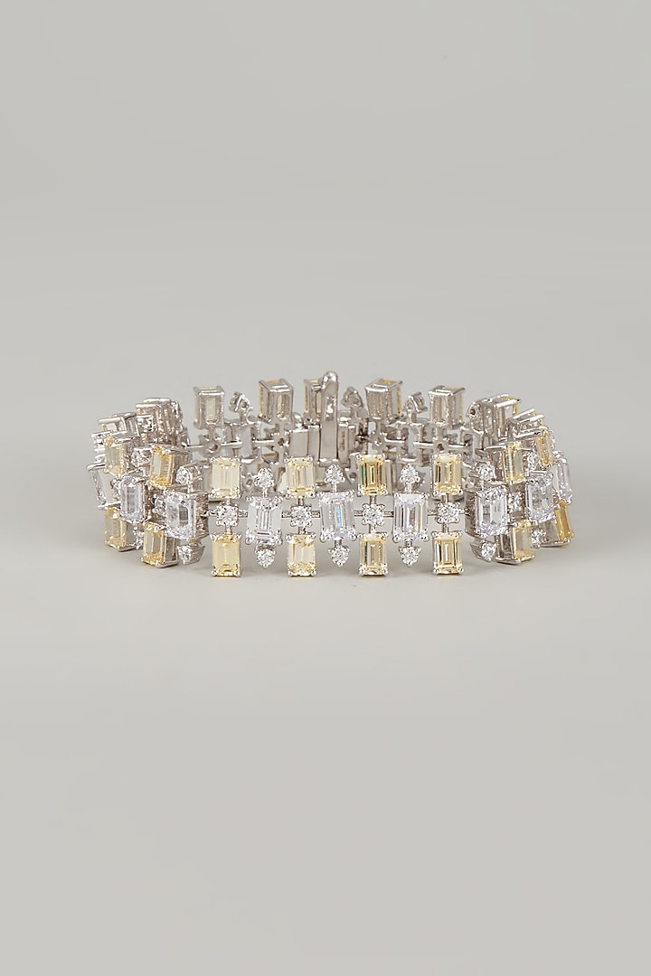 White Finish White & Yellow Swarovski Zirconia Bracelet In Sterling Silver by Diosa Paris Jewellery at Pernia's Pop Up Shop