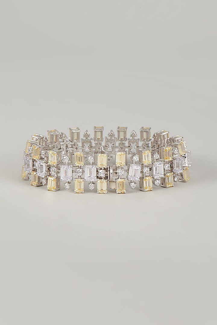 White Finish White & Yellow Swarovski Zirconia Bracelet In Sterling Silver by Diosa Paris Jewellery at Pernia's Pop Up Shop