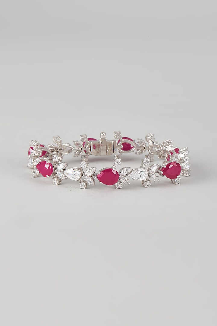 White Finish Swarovski Zirconia Cuff Bracelet In Sterling Silver by Diosa Paris Jewellery at Pernia's Pop Up Shop