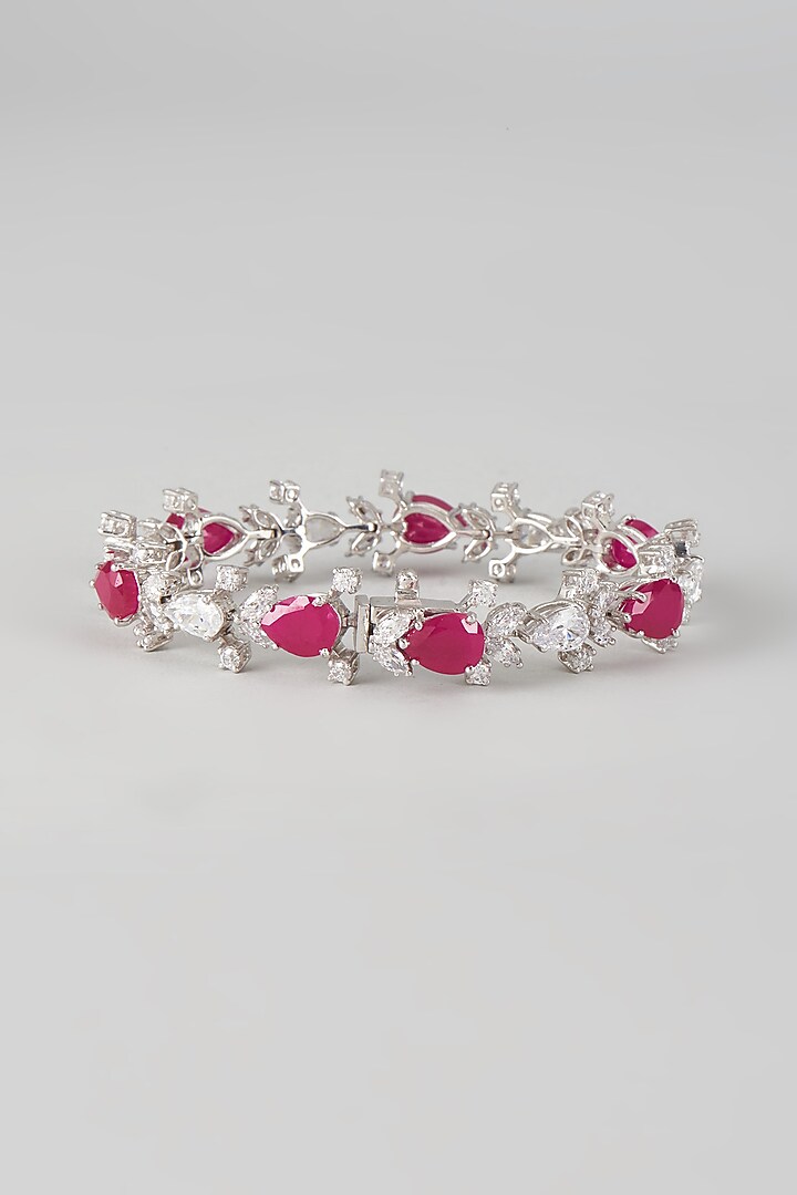 White Finish Swarovski Zirconia Cuff Bracelet In Sterling Silver by Diosa Paris Jewellery at Pernia's Pop Up Shop