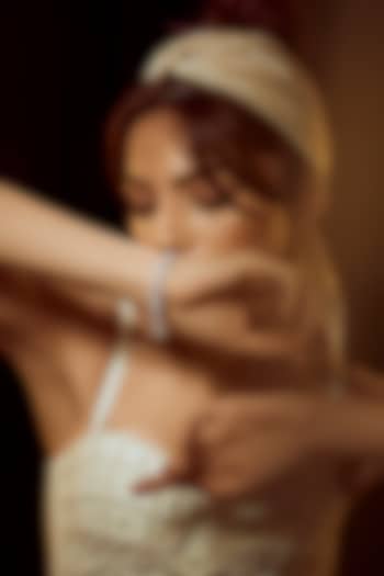 White Finish Swarovski Zirconia Cuff Bracelet In Sterling Silver by Diosa Paris Jewellery at Pernia's Pop Up Shop