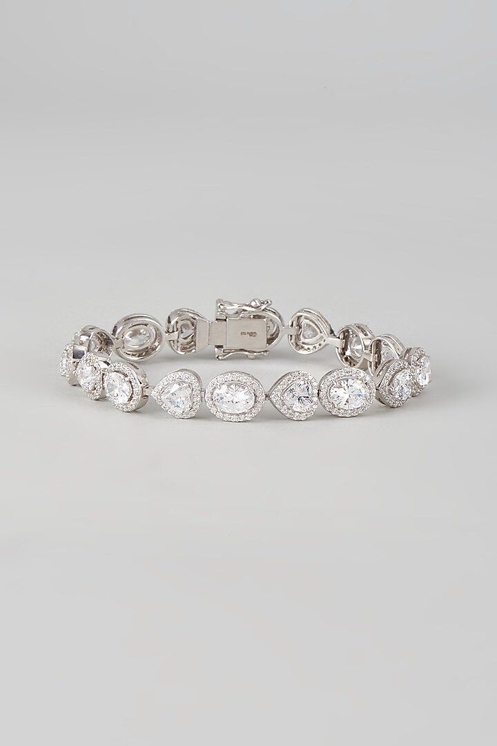 White Finish Swarovski Zirconia Cuff Bracelet In Sterling Silver by Diosa Paris Jewellery at Pernia's Pop Up Shop