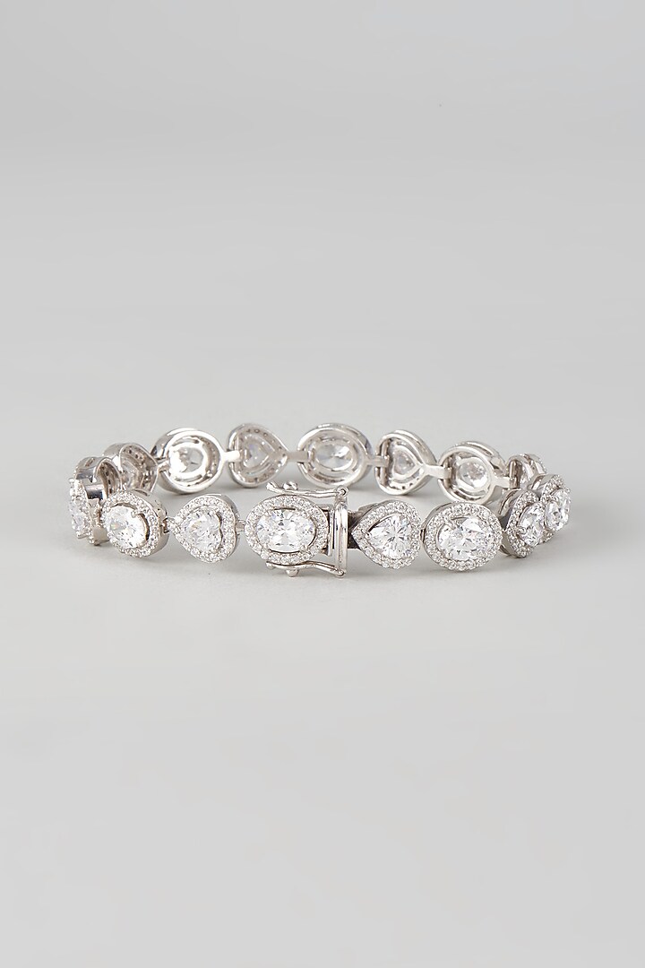 White Finish Swarovski Zirconia Cuff Bracelet In Sterling Silver by Diosa Paris Jewellery at Pernia's Pop Up Shop