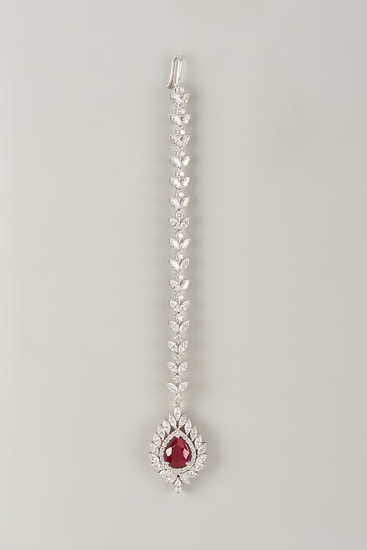 White Finish Swarovski Zirconia Maangtikka In Sterling Silver by Diosa Paris Jewellery at Pernia's Pop Up Shop