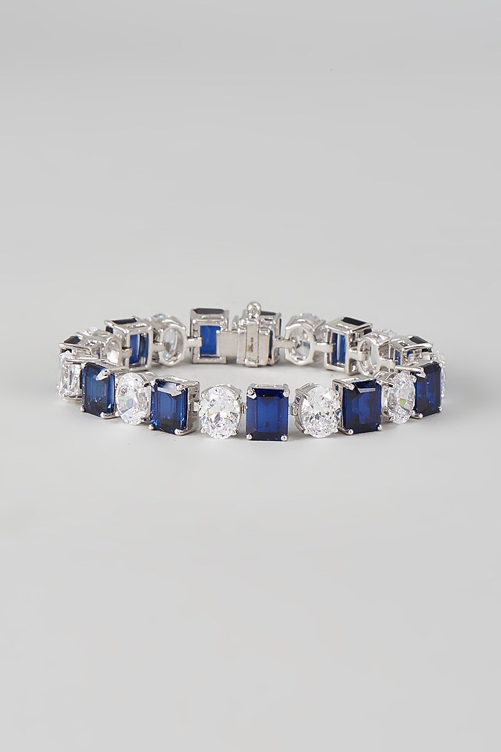 White Finish White & Blue Swarovski Zirconia Bracelet In Sterling Silver by Diosa Paris Jewellery at Pernia's Pop Up Shop