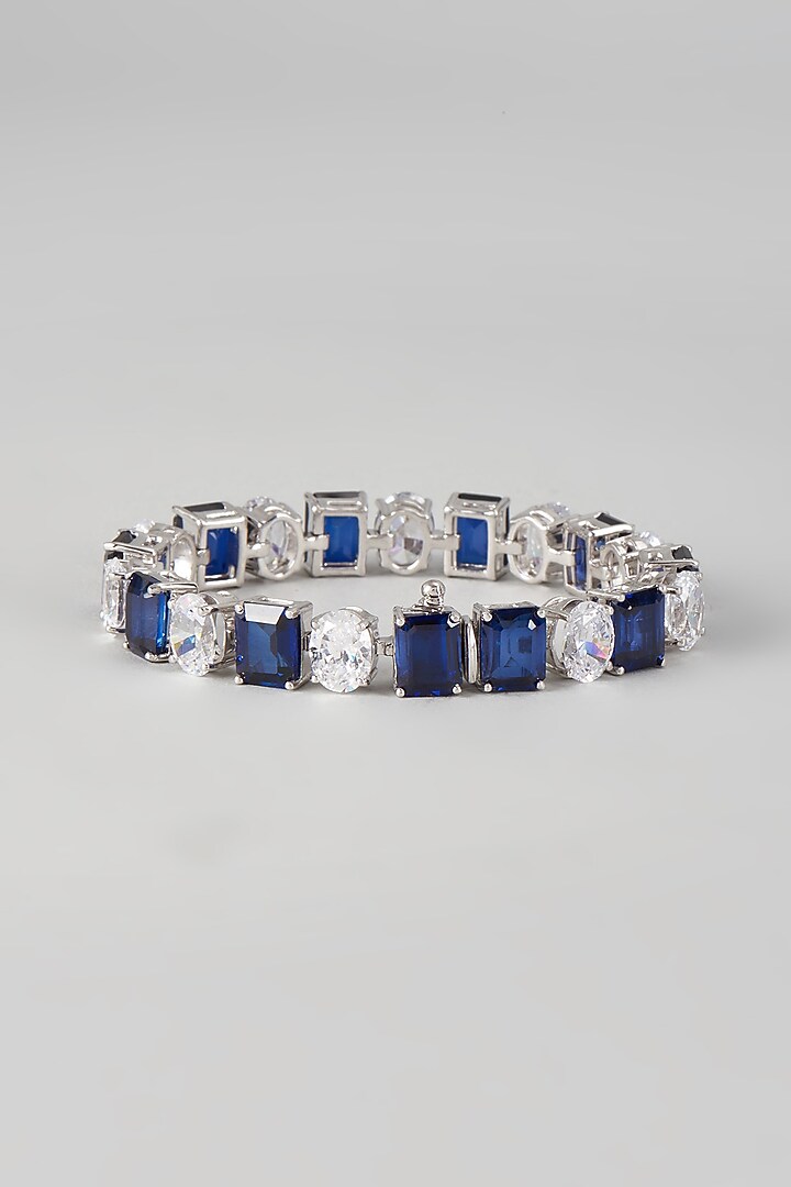 White Finish White & Blue Swarovski Zirconia Bracelet In Sterling Silver by Diosa Paris Jewellery at Pernia's Pop Up Shop