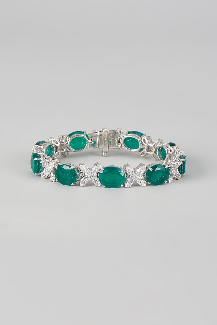 White Finish White & Green Swarovski Zirconia Bracelet In Sterling Silver by Diosa Paris Jewellery at Pernia's Pop Up Shop