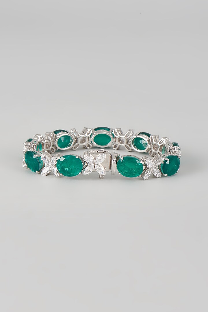 White Finish White & Green Swarovski Zirconia Bracelet In Sterling Silver by Diosa Paris Jewellery at Pernia's Pop Up Shop