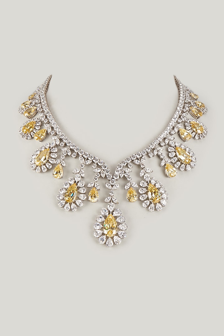 White Finish White & Yellow Swarovski Zirconia Necklace In Sterling Silver by Diosa Paris Jewellery at Pernia's Pop Up Shop