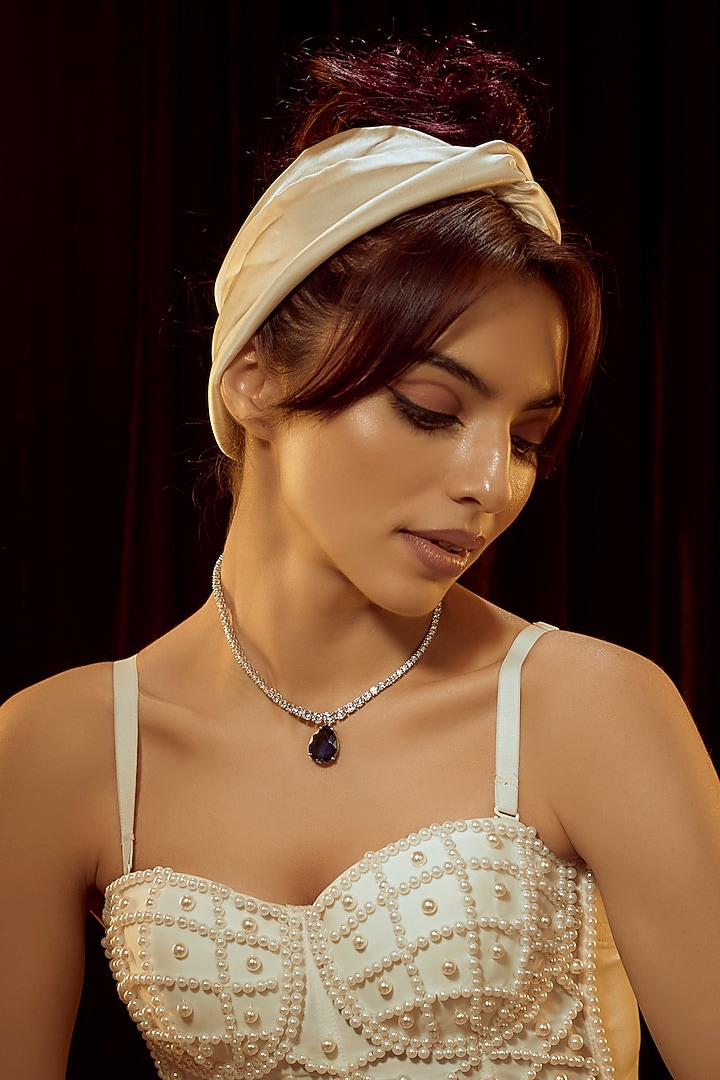 White Finish Swarovski Zirconia Necklace In Sterling Silver by Diosa Paris Jewellery at Pernia's Pop Up Shop