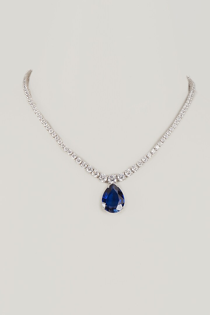 White Finish Swarovski Zirconia Necklace In Sterling Silver by Diosa Paris Jewellery at Pernia's Pop Up Shop
