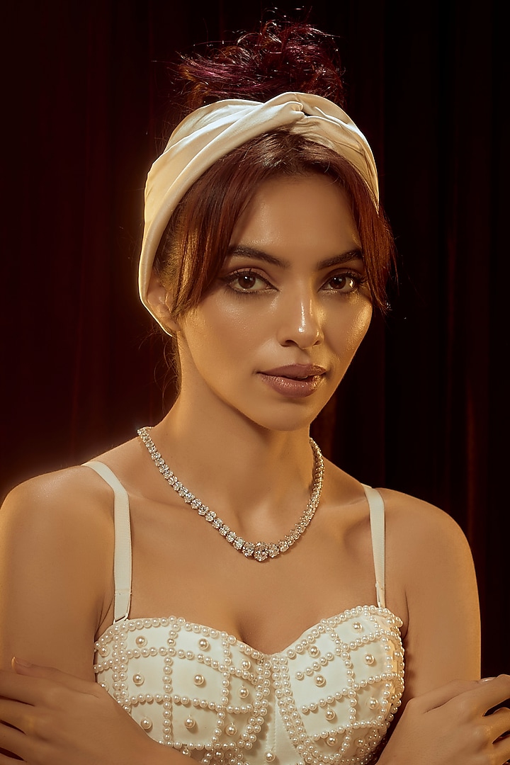 White Finish Swarovski Zirconia Necklace In Sterling Silver by Diosa Paris Jewellery at Pernia's Pop Up Shop