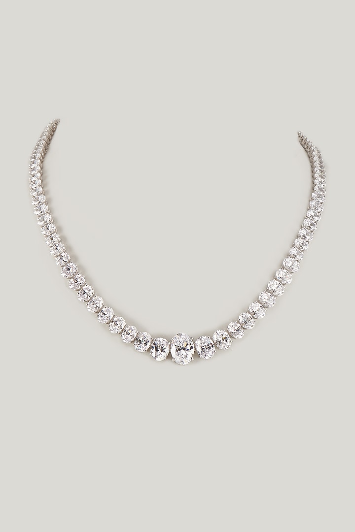 White Finish Swarovski Zirconia Necklace In Sterling Silver by Diosa Paris Jewellery at Pernia's Pop Up Shop