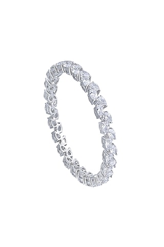 White Finish Swarovski Zirconia Openable Bangle In Sterling Silver by Diosa Paris Jewellery