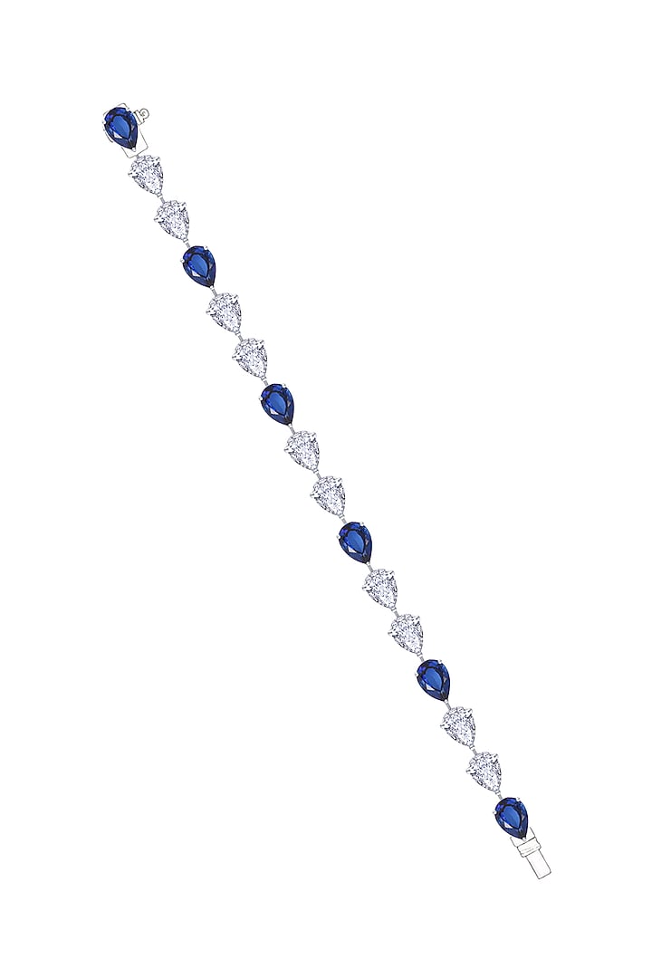 White Finish Pear-Shaped Sapphire Stone & Swarovski Zirconia Tennis Bracelet In Sterling Silver by Diosa Paris Jewellery at Pernia's Pop Up Shop