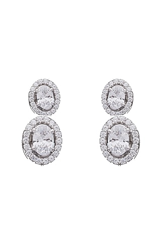 White Finish Oval-Cut Swarovski Zirconia Dangler Earrings In Sterling Silver by Diosa Paris Jewellery