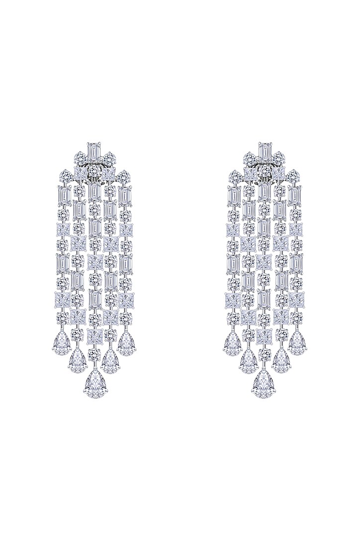 White Finish Swarovski Zirconia Dangler Earrings In Sterling Silver by Diosa Paris Jewellery at Pernia's Pop Up Shop