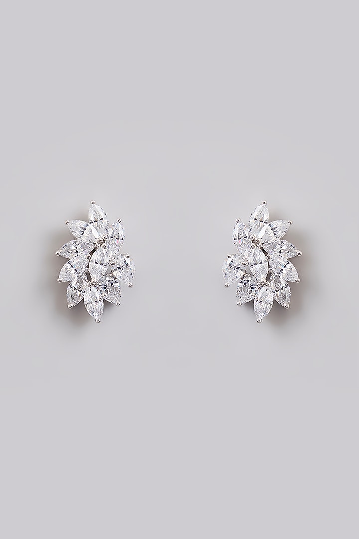 White Finish White Stone Stud Earrings In Sterling Silver by Diosa Paris Jewellery at Pernia's Pop Up Shop