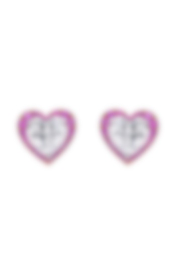 White Finish White & Pink Swarovski Zirconia Heart-Shaped Stud Earrings In Sterling Silver by Diosa Paris Jewellery at Pernia's Pop Up Shop