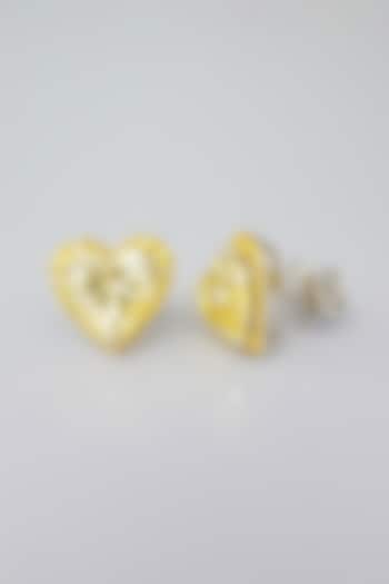 White Finish White & Yellow Swarovski Zirconia Heart-Shaped Stud Earrings In Sterling Silver by Diosa Paris Jewellery at Pernia's Pop Up Shop