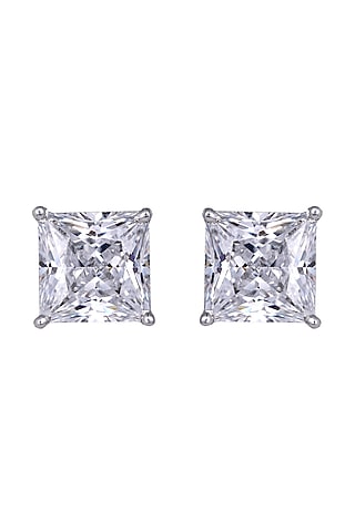 White Finish Swarovski Zirconia Solitaire Stud Earrings In Sterling Silver by Diosa Paris Jewellery
