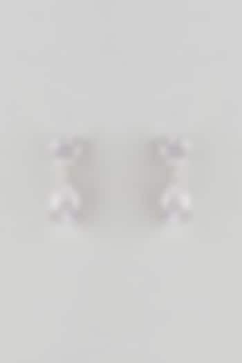 White Finish White Stone Stud Earrings In Sterling Silver by Diosa Paris Jewellery at Pernia's Pop Up Shop