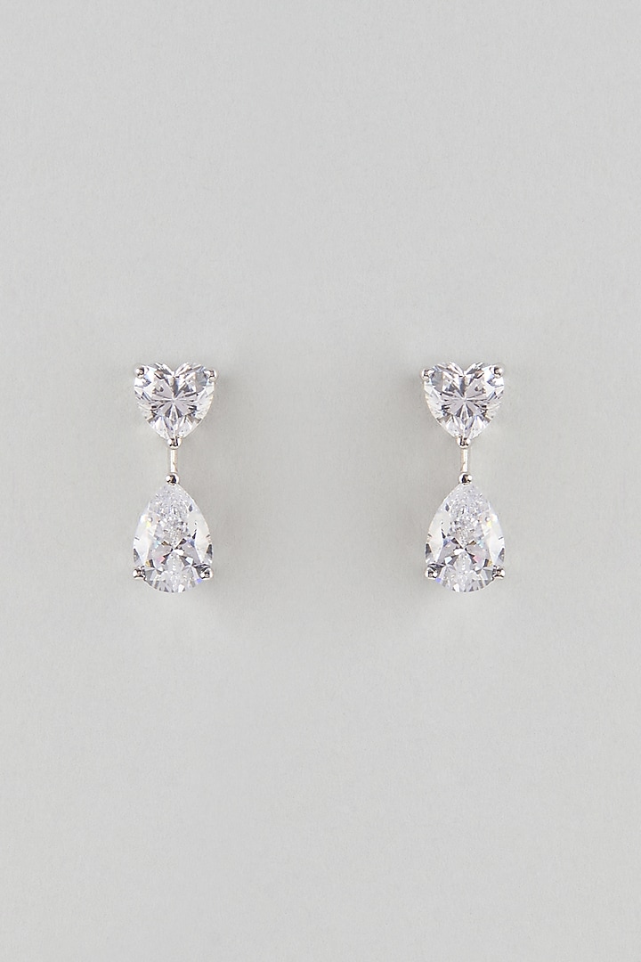 White Finish White Stone Stud Earrings In Sterling Silver by Diosa Paris Jewellery at Pernia's Pop Up Shop