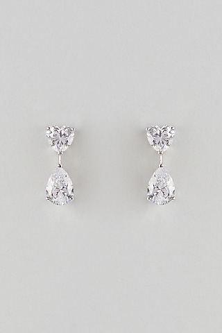 White Finish White Stone Stud Earrings In Sterling Silver by Diosa Paris Jewellery