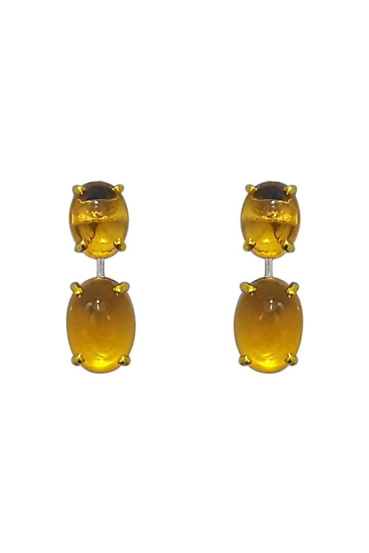 White Finish Yellow Swarovski Zirconia Earrings In Sterling Silver by Diosa Paris Jewellery at Pernia's Pop Up Shop