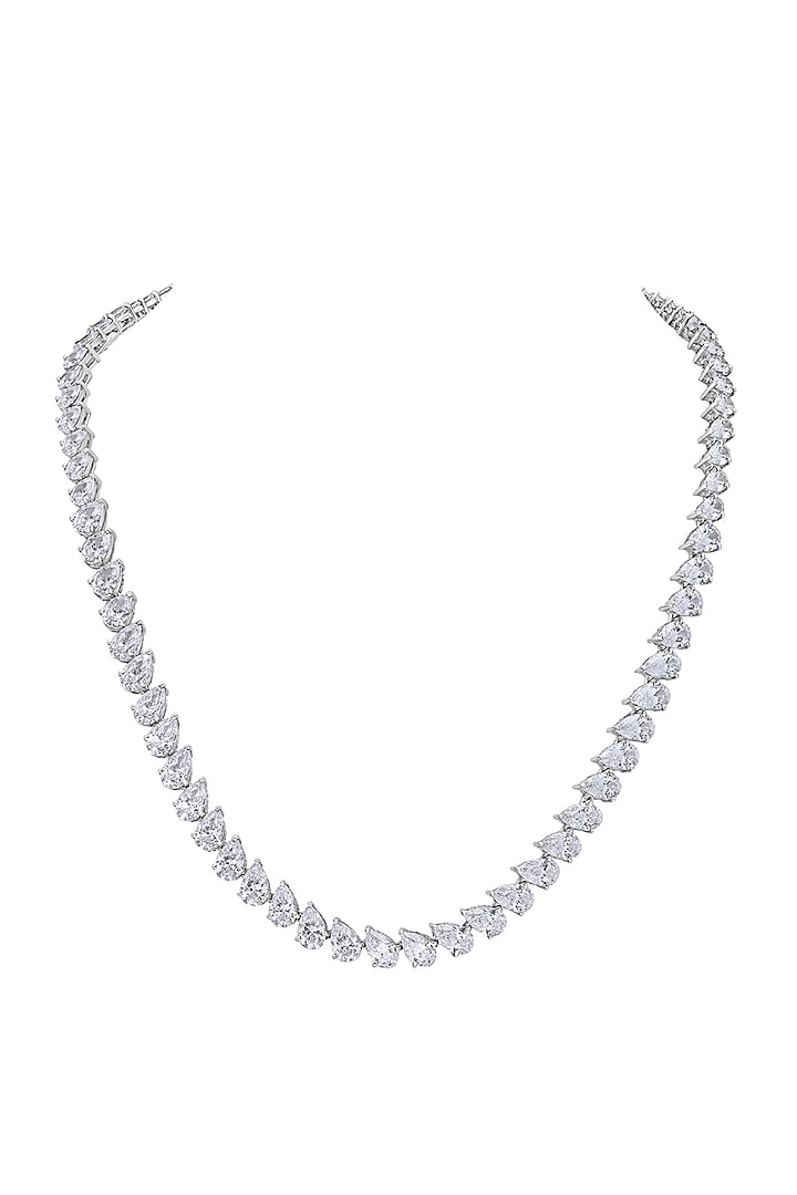 White Finish Swarovski Zirconia Solitaire Necklace In Sterling Silver by Diosa Paris Jewellery at Pernia's Pop Up Shop