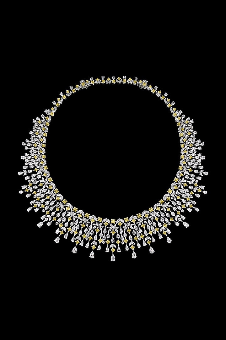 White Finish Yellow & White Swarovski Zirconia Necklace In Sterling Silver by Diosa Paris Jewellery at Pernia's Pop Up Shop