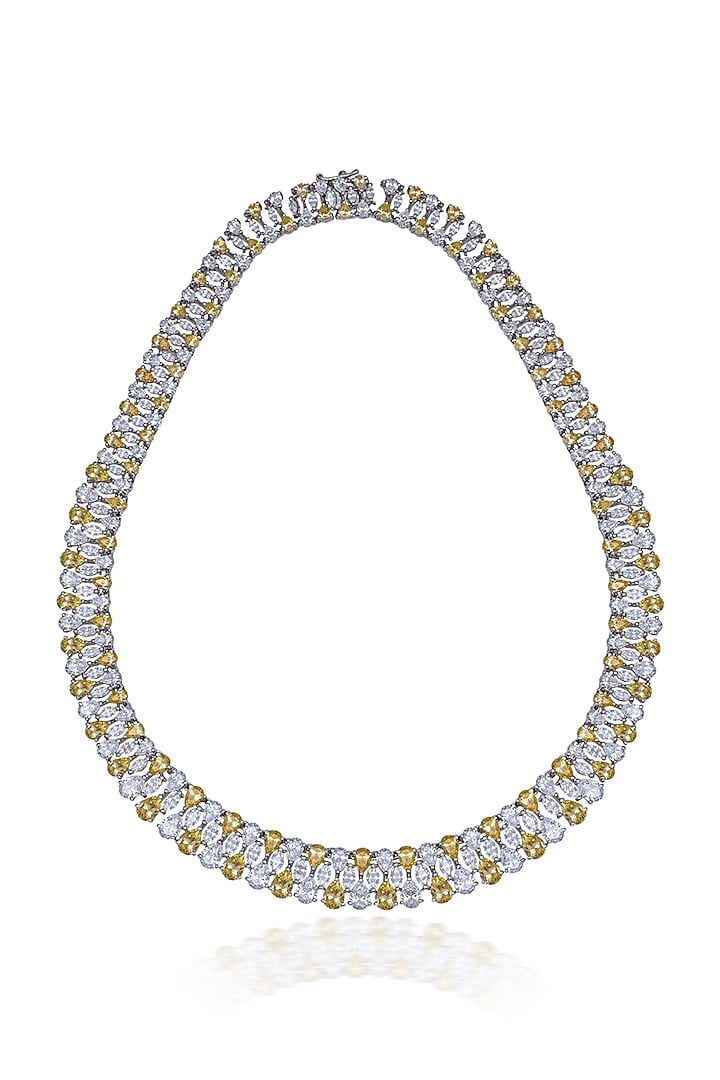 White Finish Yellow & White Swarovski Zirconia Solitaire Necklace In Sterling Silver by Diosa Paris Jewellery at Pernia's Pop Up Shop